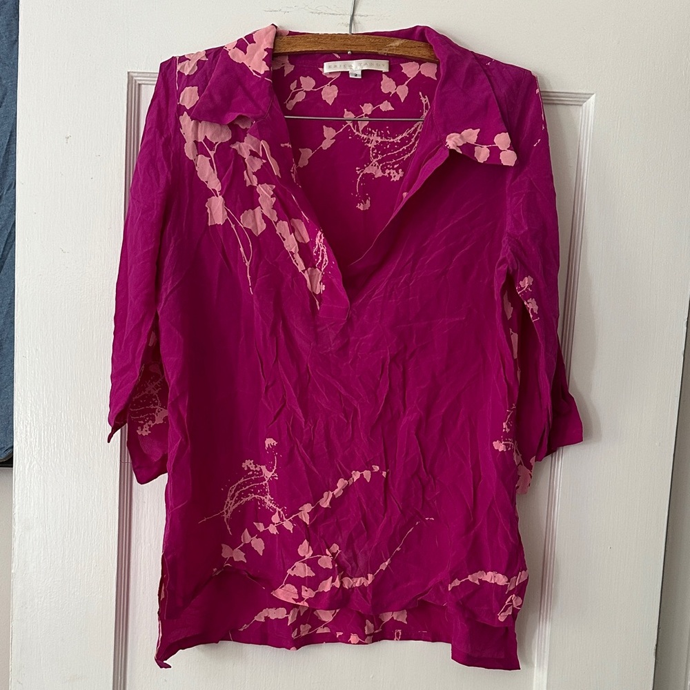 Erica Tanov silk Fuchsia natural dye Floral Women's Blouse 2